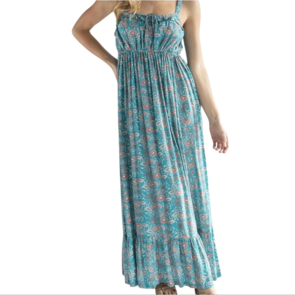 Natural Life Large Floral Teal Maxi dress